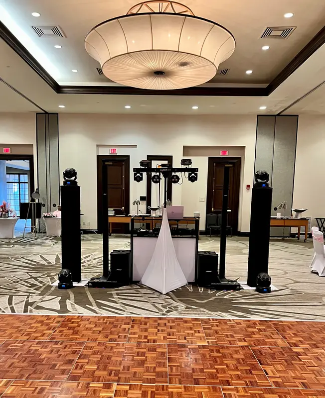 The same ballroom setup before the lights go down