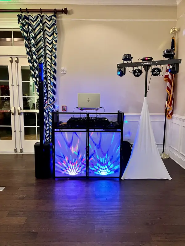 DJ booth with blue lighting