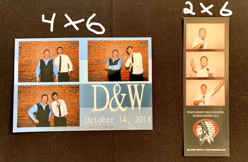 Sample 4×6 print and 2×6 filmstrip from the photo booth